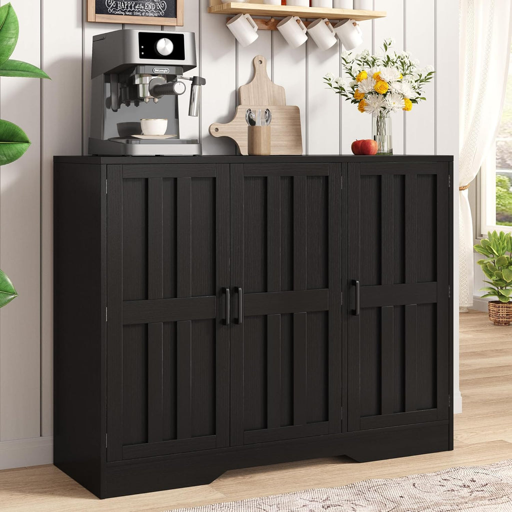 Vividwood 42" Farmhouse Buffet Cabinet - Large Sideboard with 3 Barn Doors