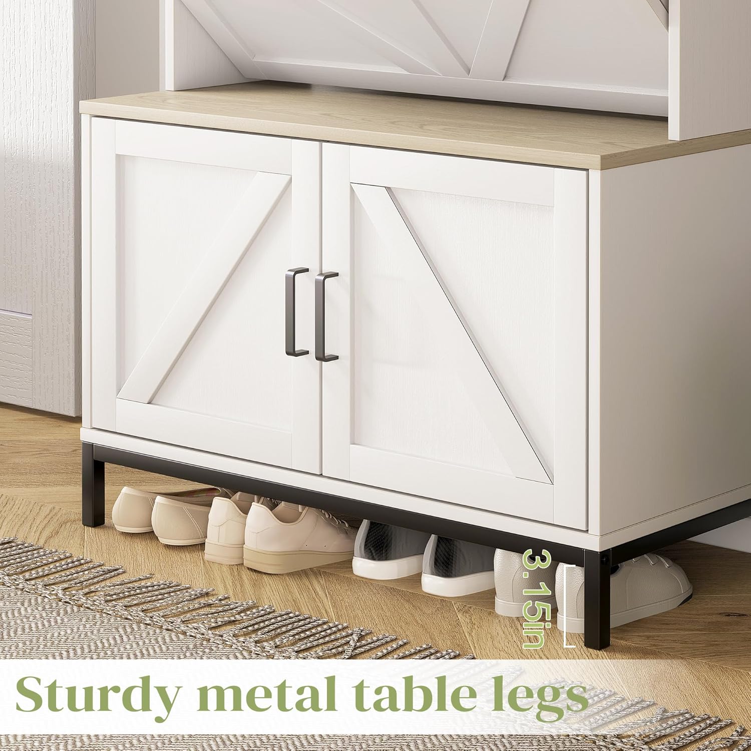 Vividwood Shoe Storage Cabinet - Anti-Tip Design with Metal Legs (Classical White)