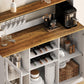 Vividwood Farmhouse White Bar Cabinet - Acrylic Door Wine Storage with Open Shelves