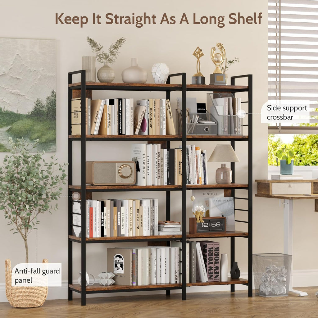 Vividwood 5-Tier Corner Bookshelf‌ - Industrial Wooden Display with Metal Frame