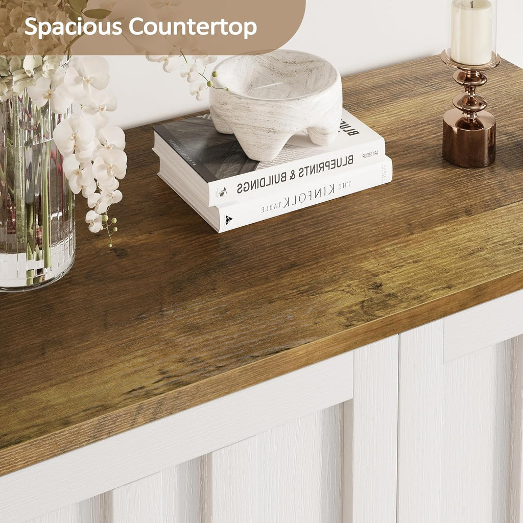 Vividwood Modern Farmhouse Sideboard - 2-Door Storage Cabinet with Adjustable Shelves（White Brown）