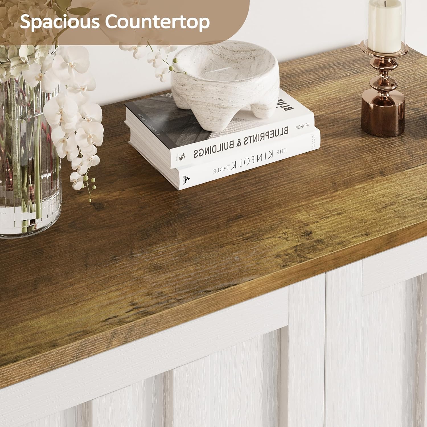 Vividwood Modern Farmhouse Sideboard - 2-Door Storage Cabinet with Adjustable Shelves（White Brown）