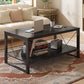 Vividwood Farmhouse Coffee Table with Storage - 39.3" Wooden Rectangle Center Table & V-Shape Legs Black (220lbs Capacity)