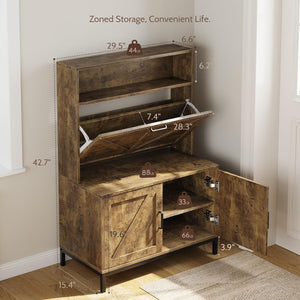 Vividwood Farmhouse Shoe Cabinet‌ - Flip Drawer & Doors Organizer (Brown)