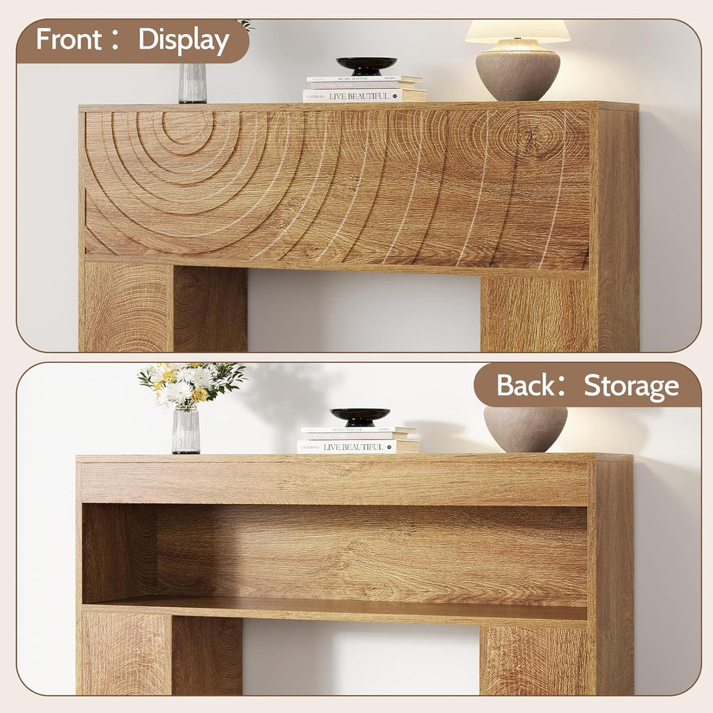 Vividwood Farmhouse Entryway Table - Carved Water Ripple Design (13.4" Wide)