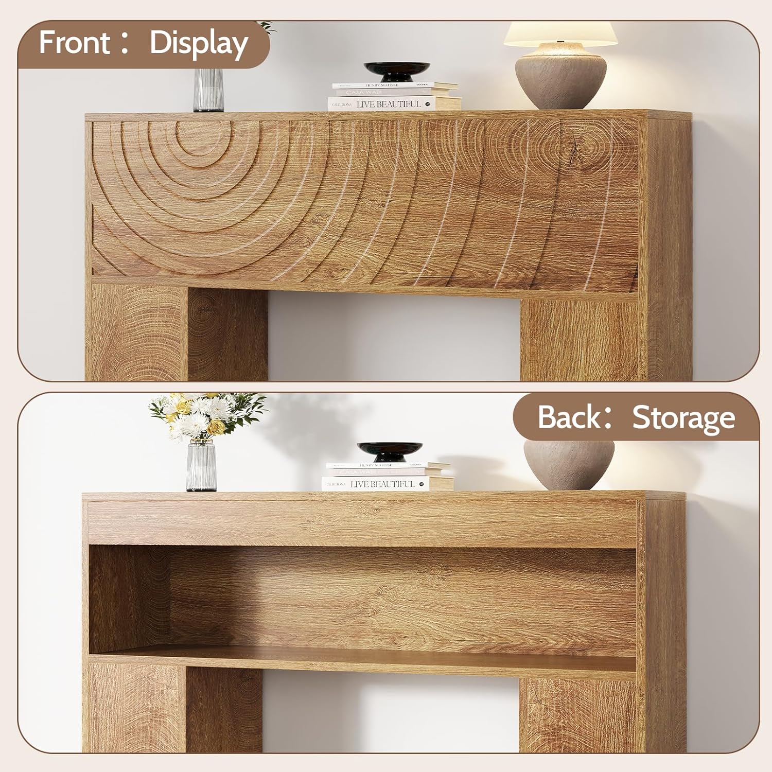 Vividwood Farmhouse Entryway Table - Carved Water Ripple Design (13.4" Wide)