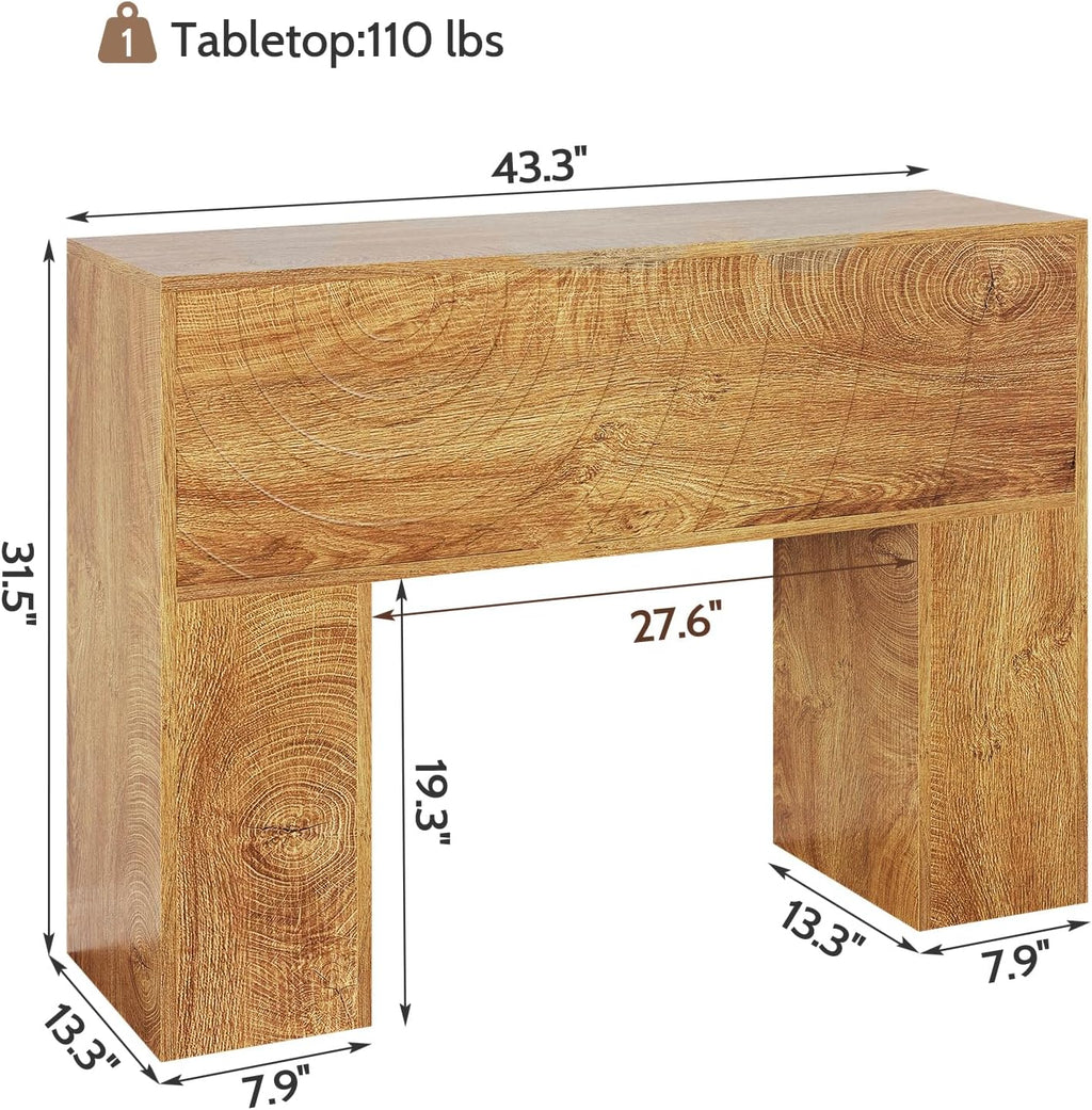 Vividwood Farmhouse Entryway Table - Carved Water Ripple Design (13.4" Wide)