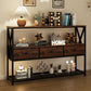 Vividwood 47" Farmhouse Console Table - 3-Drawer & Open Shelf Design (Rustic Brown)