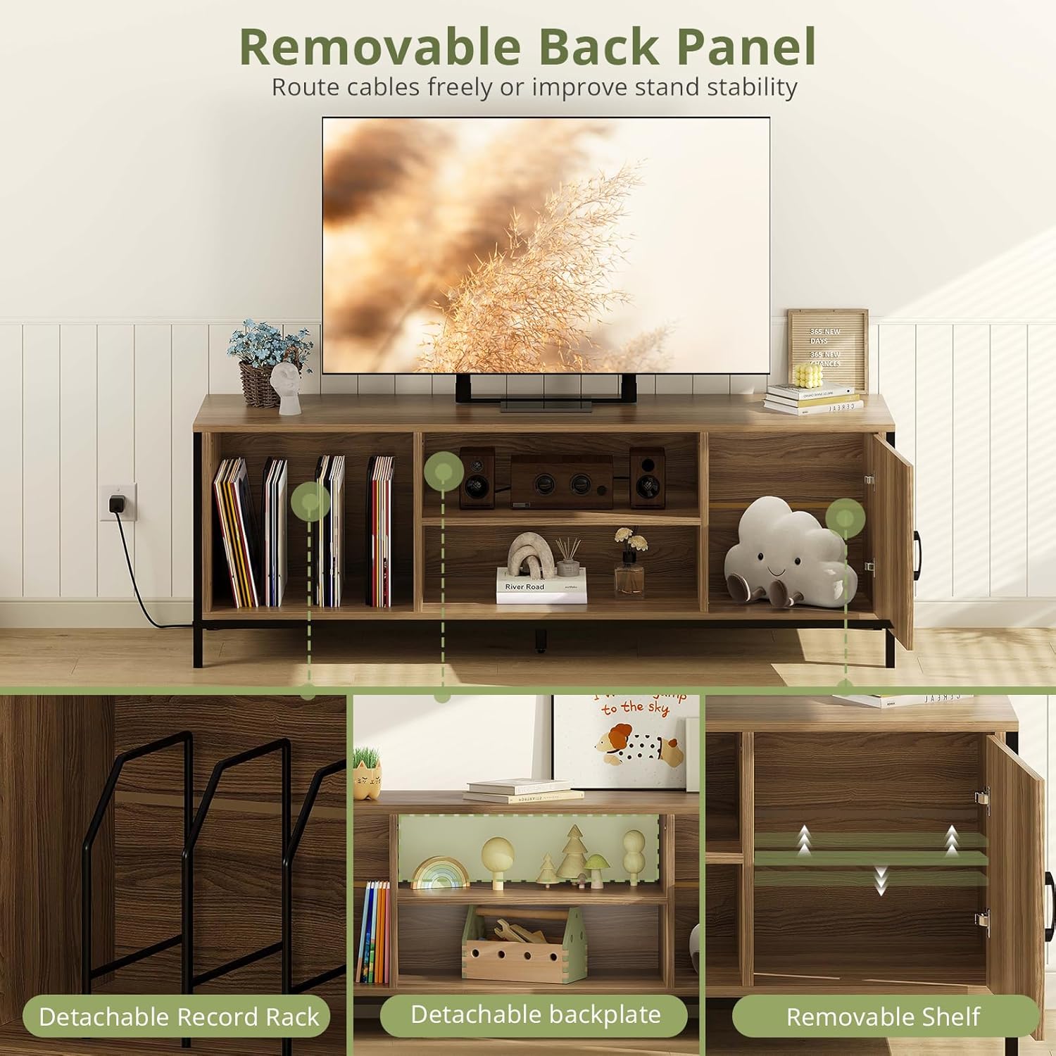 Vividwood 65" Farmhouse TV Stand - Entertainment Center with Storage (Pine Brown)