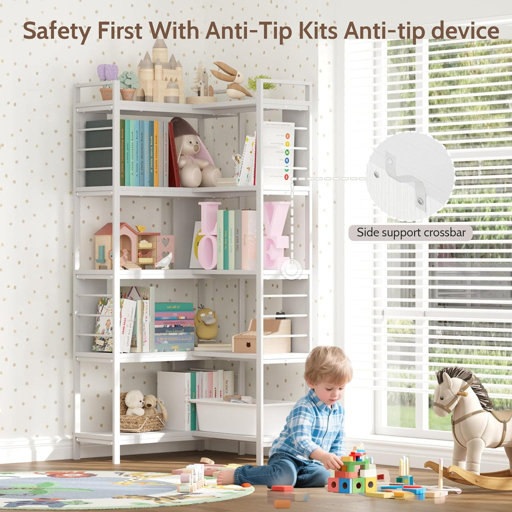 Vividwood 5-Tier Corner Bookshelf - Industrial Wooden Display Shelf with Metal Frame