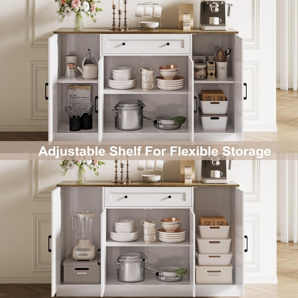 Vividwood 55" Buffet Cabinet with Drawer - 4-Door Storage Sideboard for Dining Room