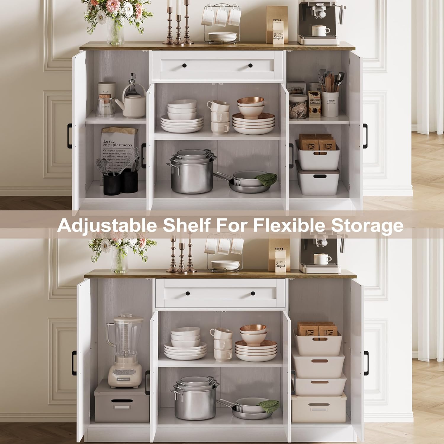 Vividwood 55" Buffet Cabinet with Drawer - 4-Door Storage Sideboard for Dining Room