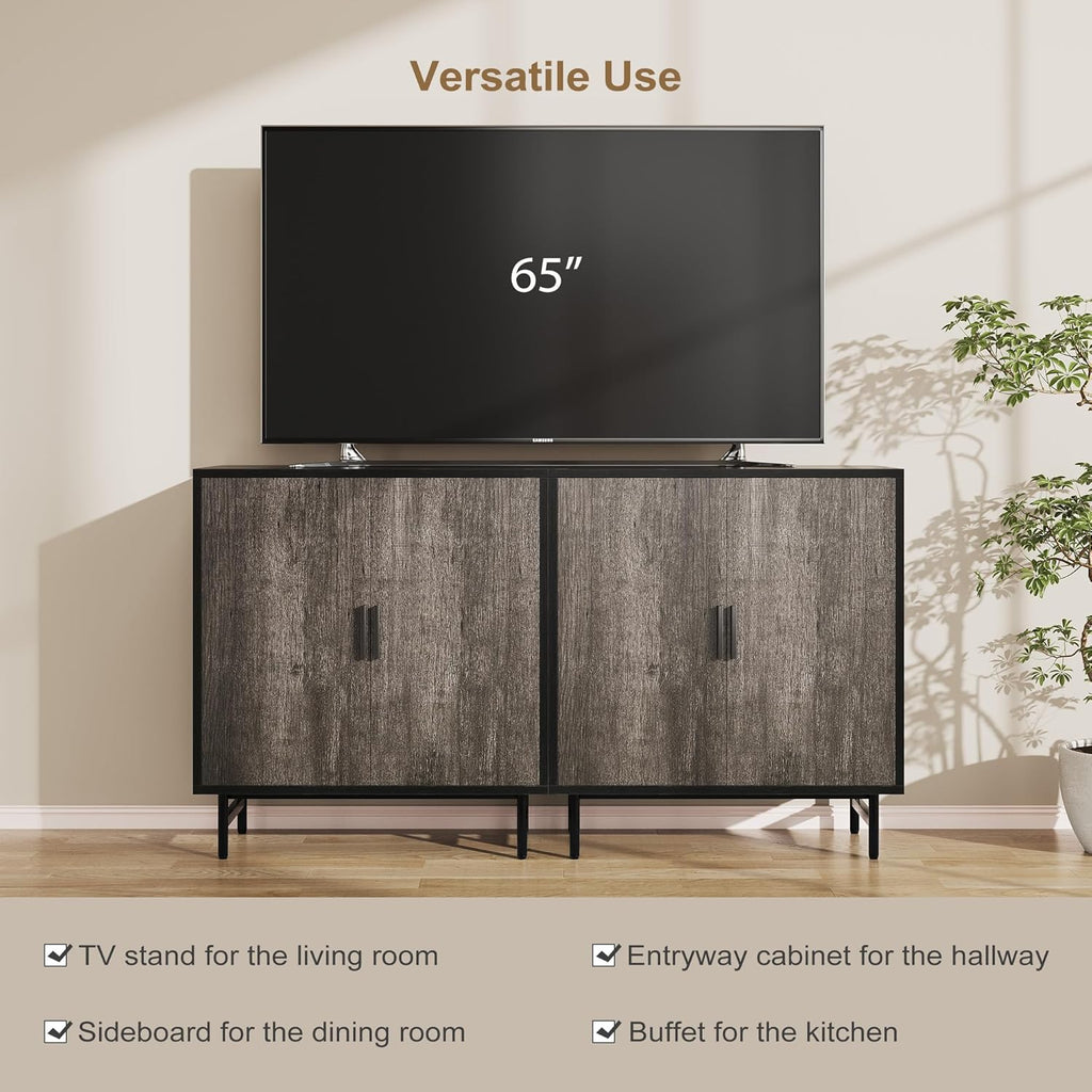 Vividwood Modern Sideboard - 2-Door Storage Cabinet with Adjustable Shelves (Grey)