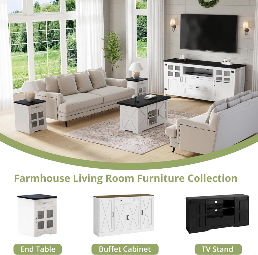 Vividwood 70" TV Stand with Barn Doors - Entertainment Center Storage Cabinet (Rustic Black)