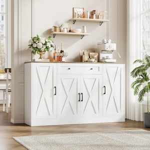 AesthLife Modern Farmhouse Sideboard - Wood Storage Cabinet with Doors & Drawer (White Oak Finish)