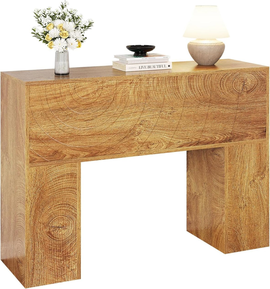 Vividwood Farmhouse Entryway Table - Carved Water Ripple Design (13.4" Wide)