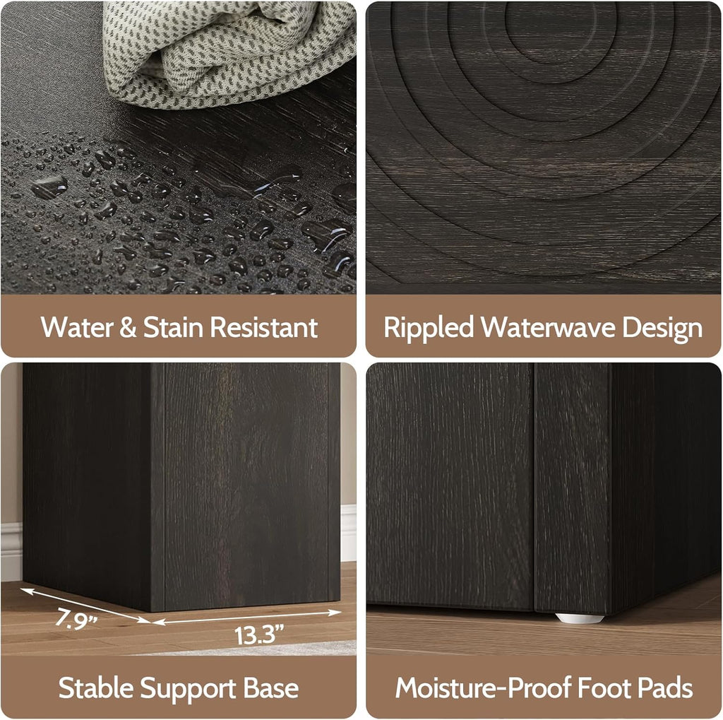 Vividwood 13.4" Farmhouse Console Table - Carved Water Ripple Design (Black)