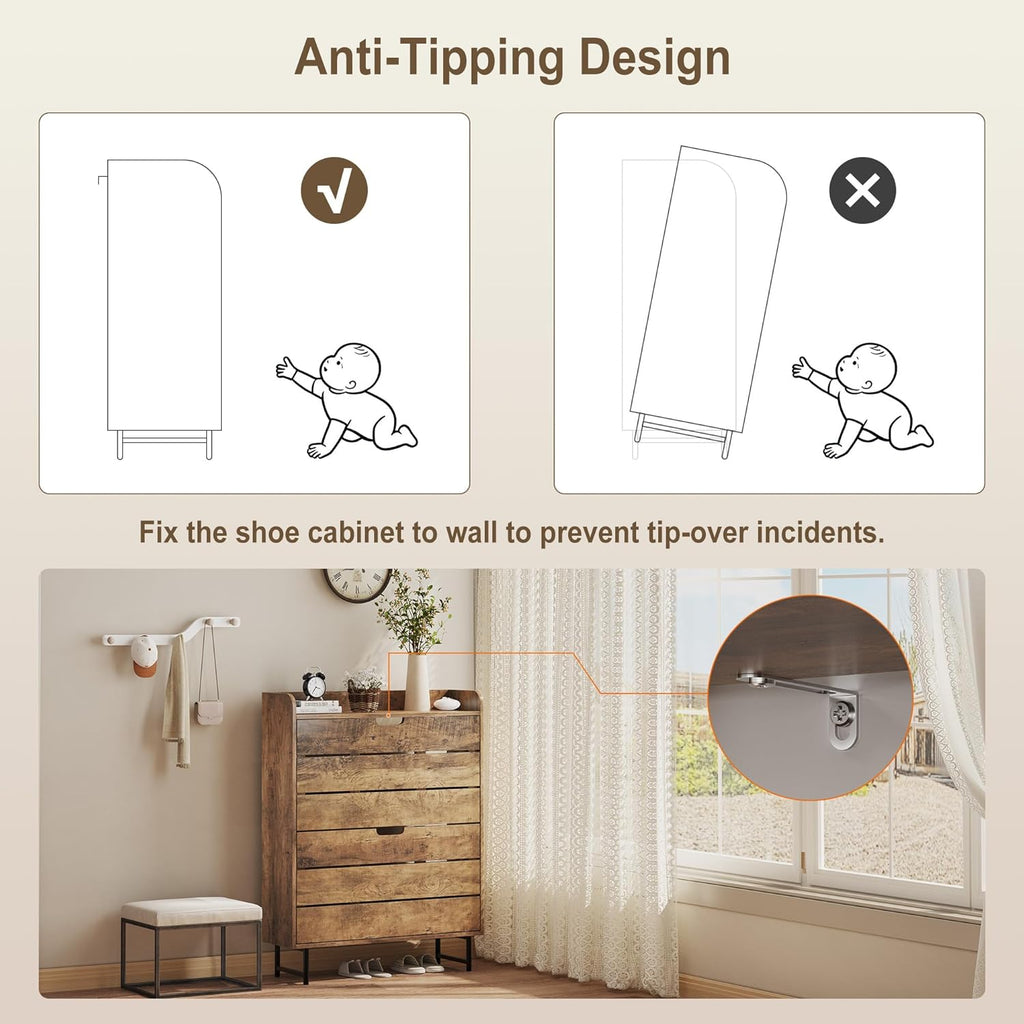 Vividwood 2-Drawer Shoe Cabinet‌ - Narrow Organizer with Adjustable Shelf (Oak)