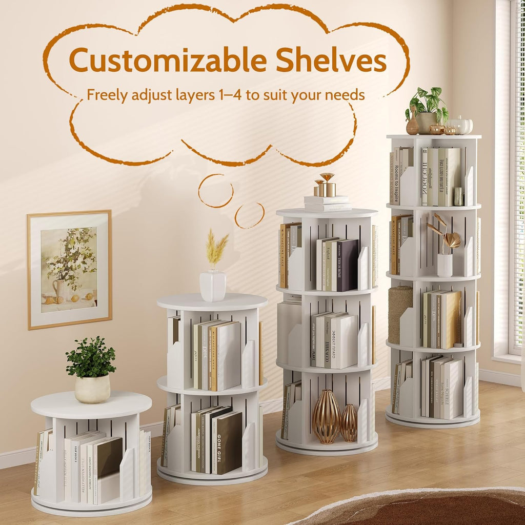 Vividwood 360° Spinning Bookshelf - 4-Tier Corner Organizer for Small Spaces & Kids Rooms (white)