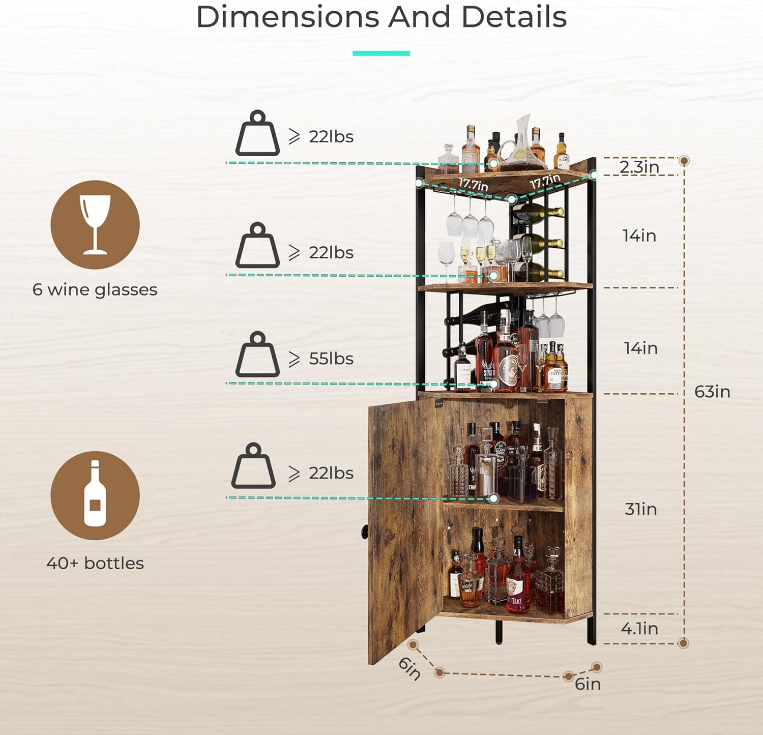Vividwood Corner Wine Cabinet - 5-Tier Farmhouse Liquor Storage with Glass Rack & Barn Door