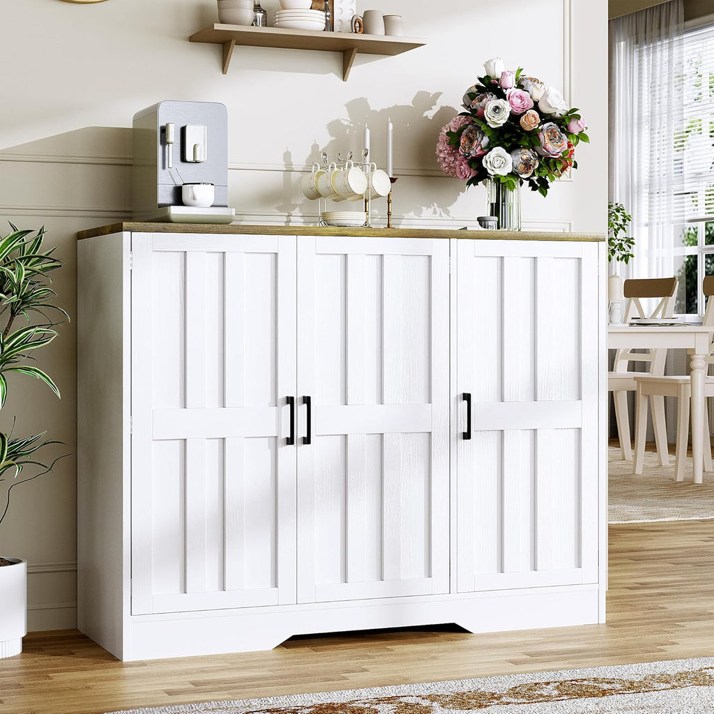 AesthLife Classical White Sideboard‌ - 42.5" Farmhouse Storage Cabinet