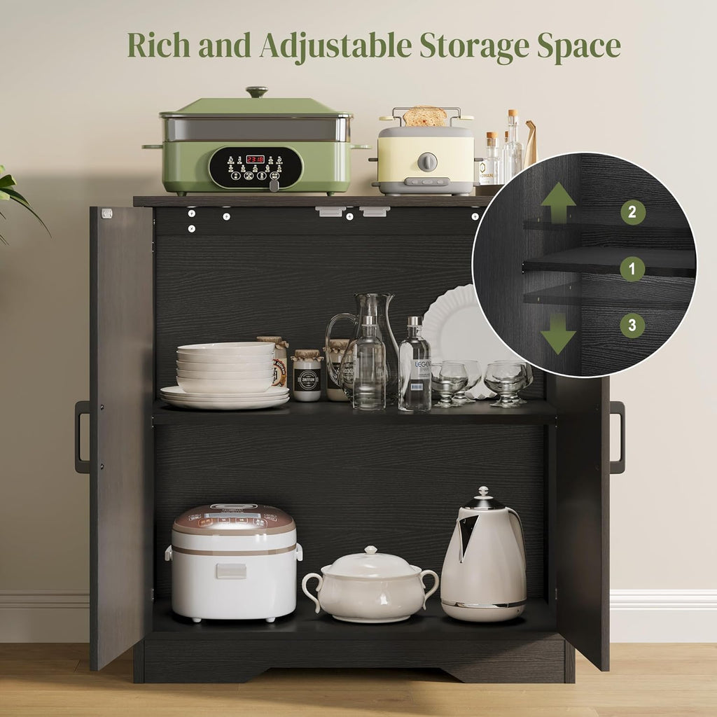 AesthLife Adjustable Shelves Storage Cabinet - Classical Black Sideboard Cabinet for Entryway Living Room Home Organization