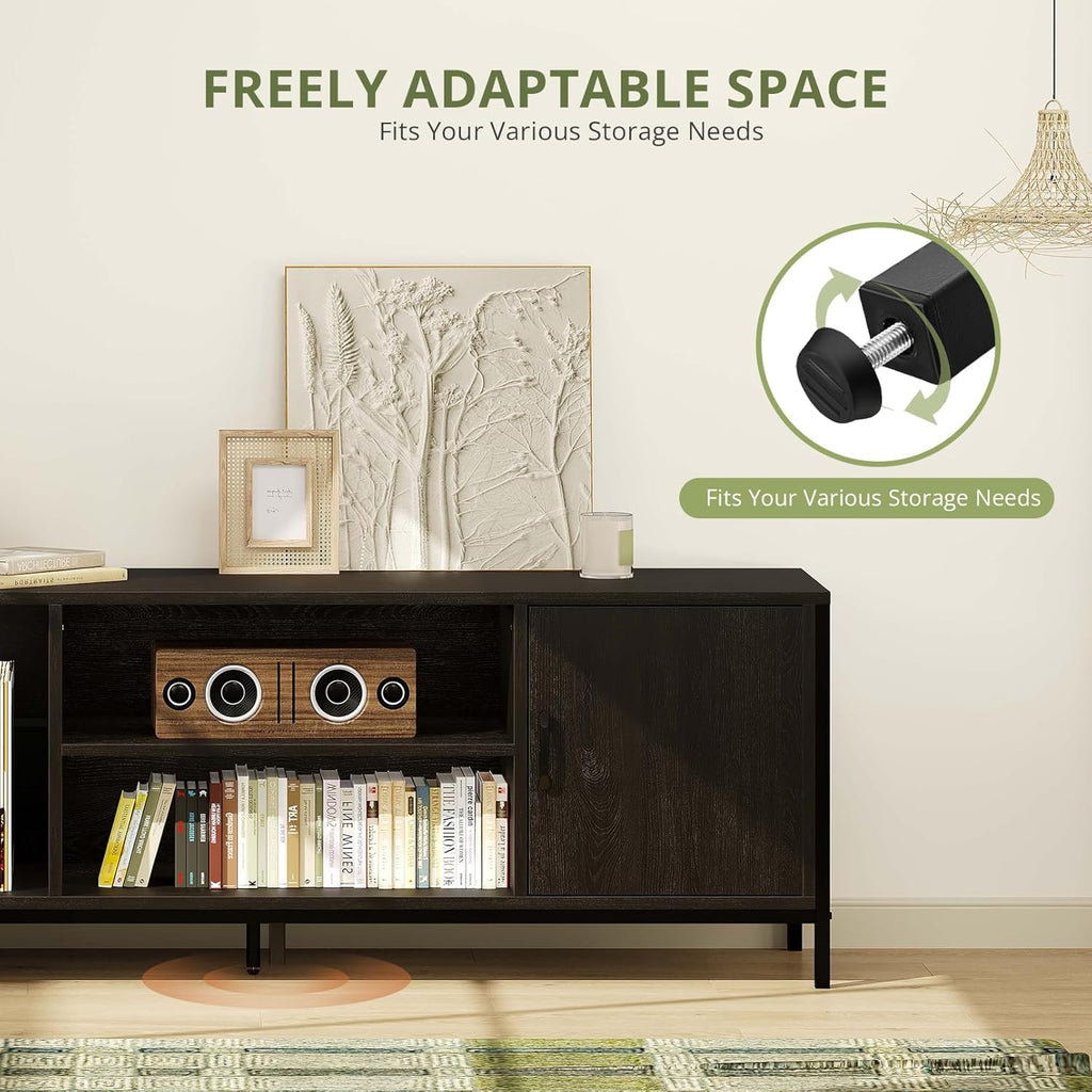 Vividwood Farmhouse TV Stand - 65" Entertainment Center with Storage (Oak Black)