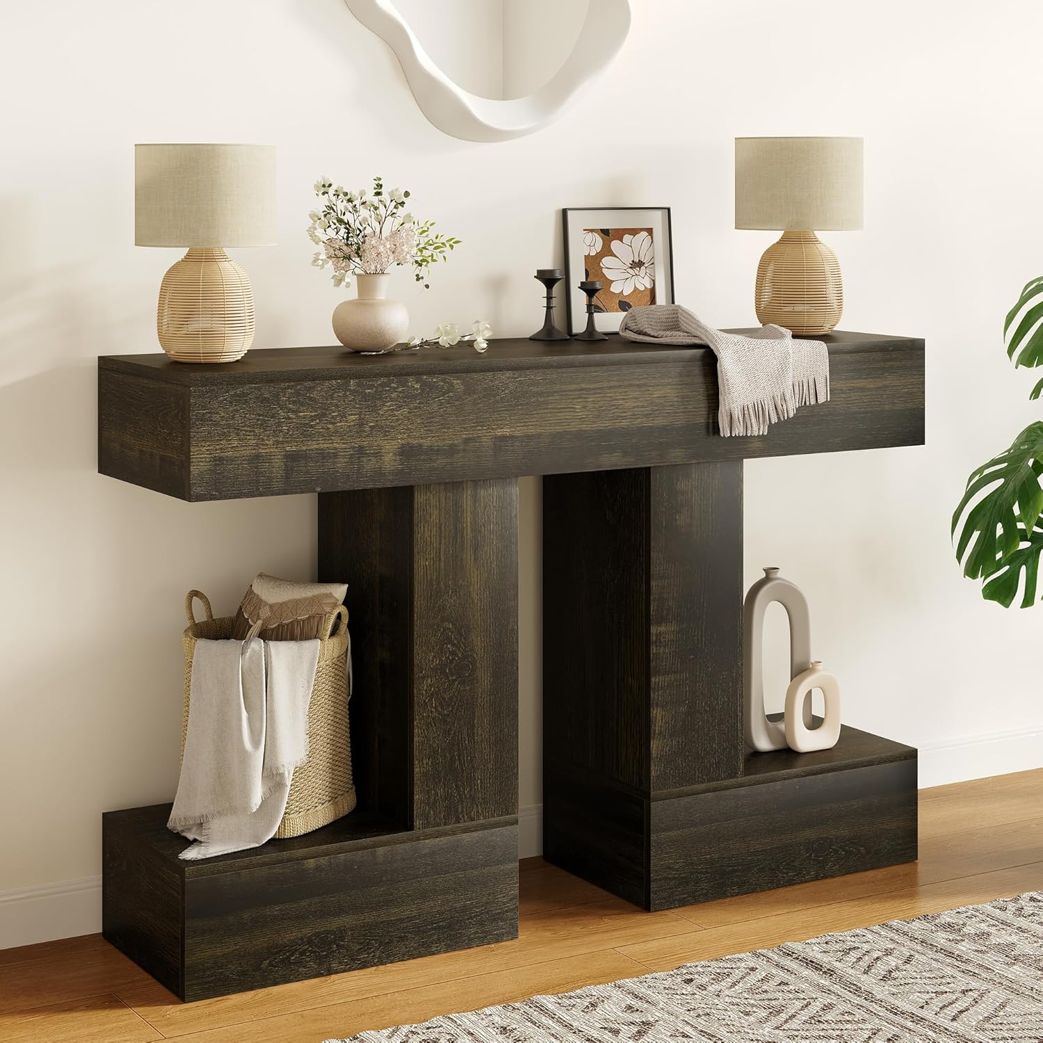 Vividwood 47.24" Farmhouse Console Table‌ - Sofa Table with Storage (Dark Grey)