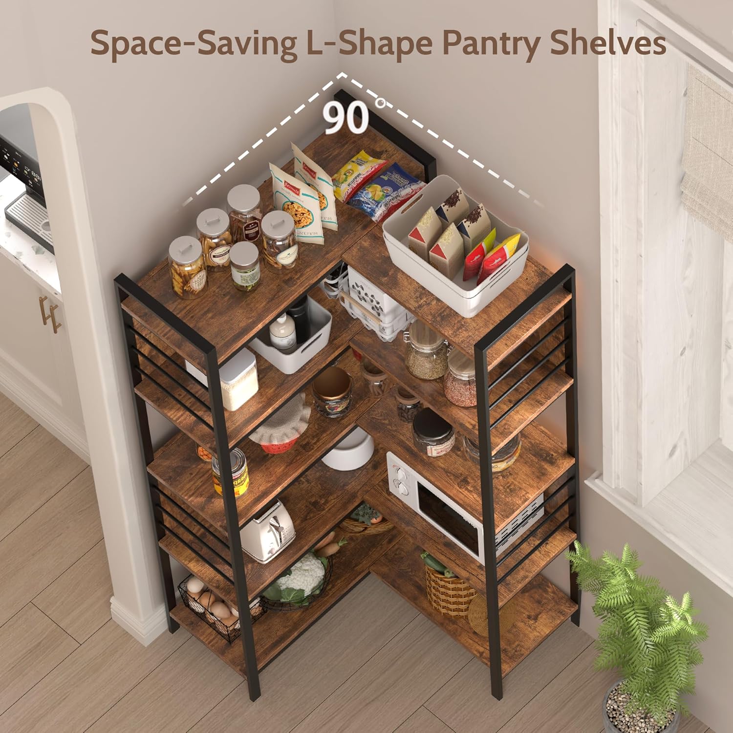 Vividwood 5-Tier Corner Bookshelf‌ - Industrial Wooden Display with Metal Frame