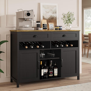 Vividwood 47.2" Farmhouse Wine Cabinet - Wine & Glass Rack Storage (Black)