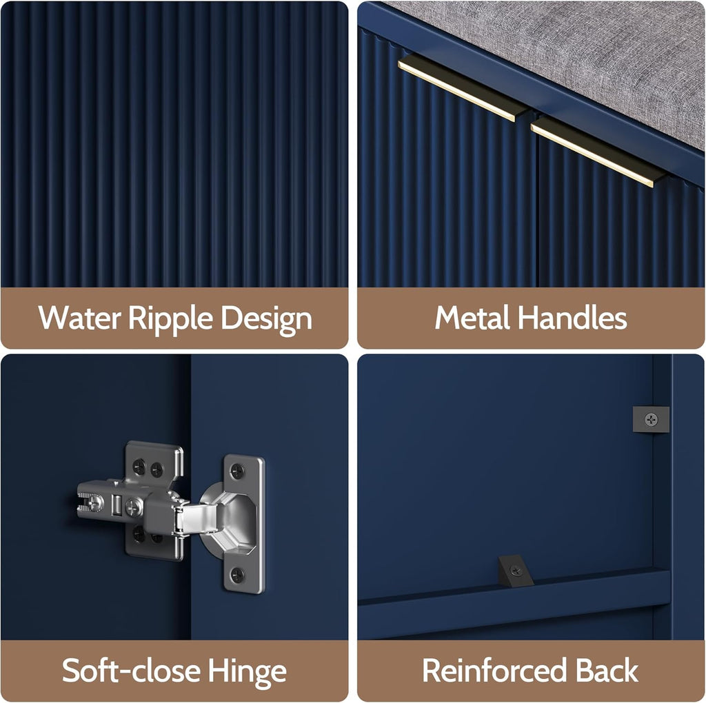 Vividwood Navy Blue Shoe Storage Bench‌ - 41.3" Entryway Cabinet with Padded Seat