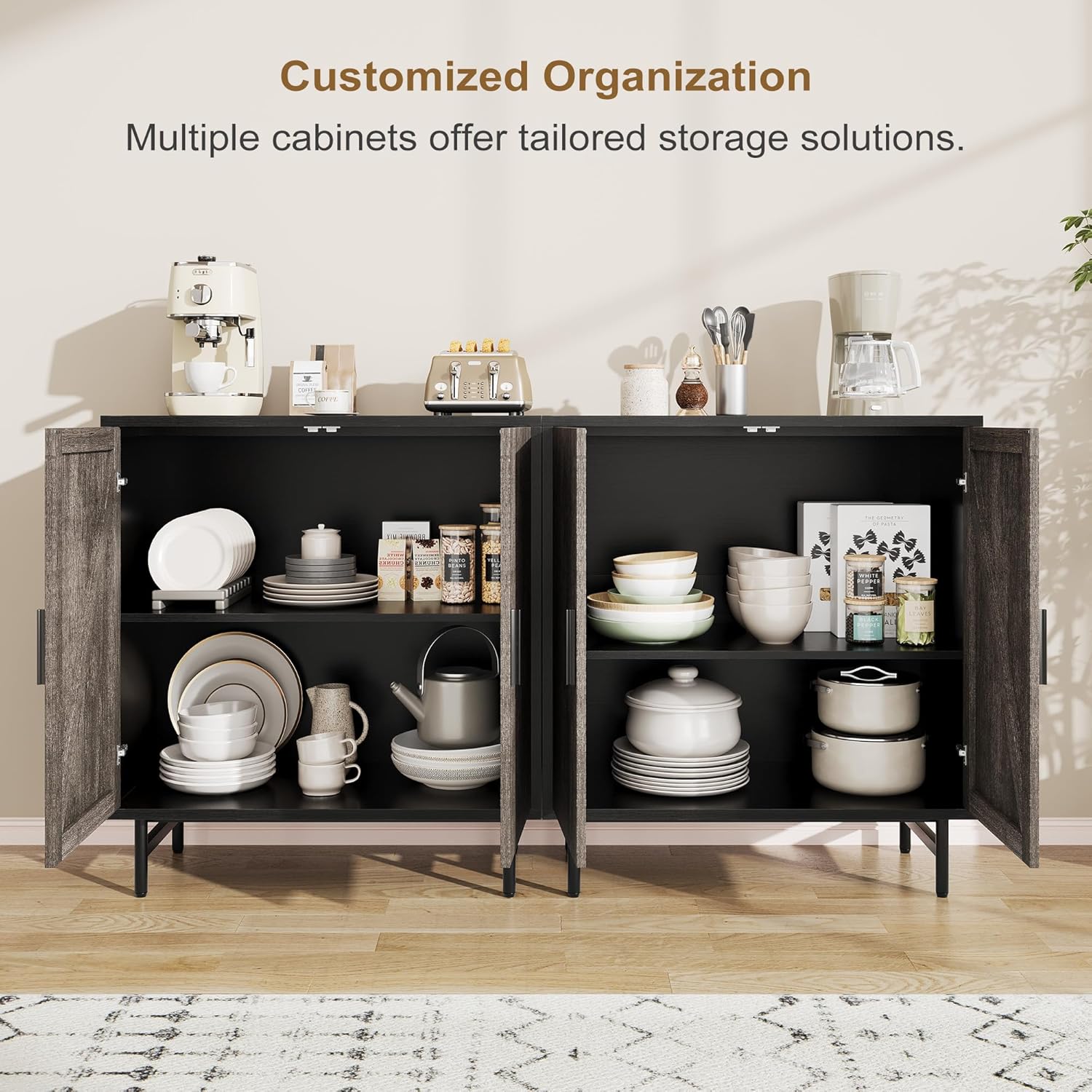 Vividwood Modern Sideboard - 2-Door Storage Cabinet with Adjustable Shelves (Grey)