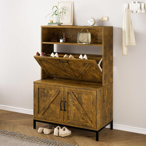 Vividwood Anti-Tip Shoe Cabinet‌ - Entryway Storage with Metal Legs (Brown)