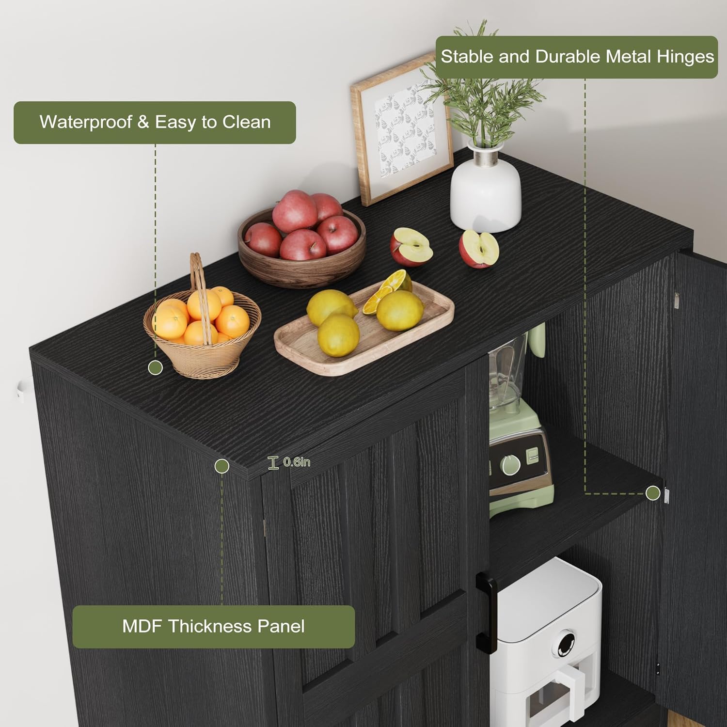 AesthLife Adjustable Shelves Storage Cabinet - Classical Black Sideboard Cabinet for Entryway Living Room Home Organization