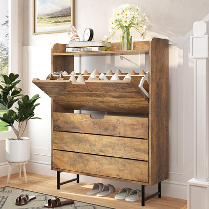 Vividwood 2-Drawer Shoe Cabinet‌ - Narrow Organizer with Adjustable Shelf (Oak)