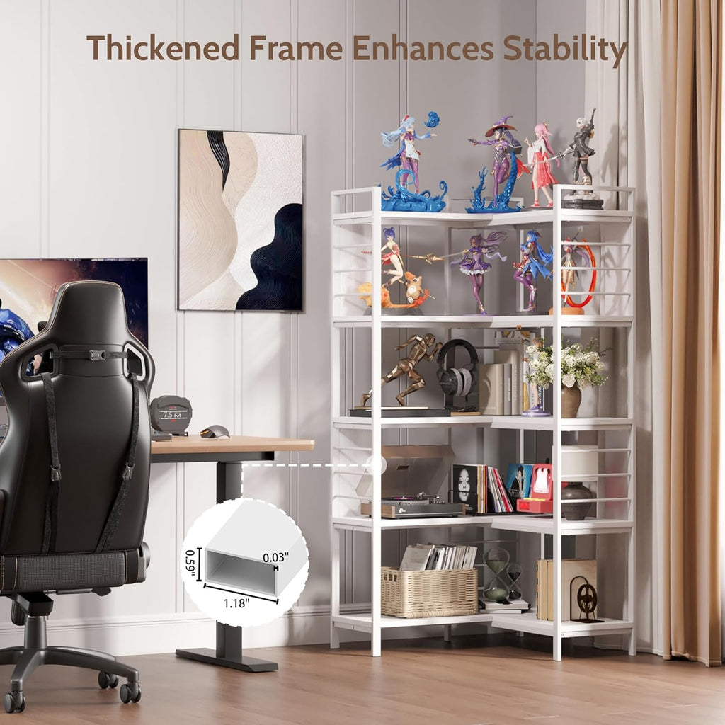 Vividwood 5-Tier Corner Bookshelf - Industrial Wooden Display Shelf with Metal Frame