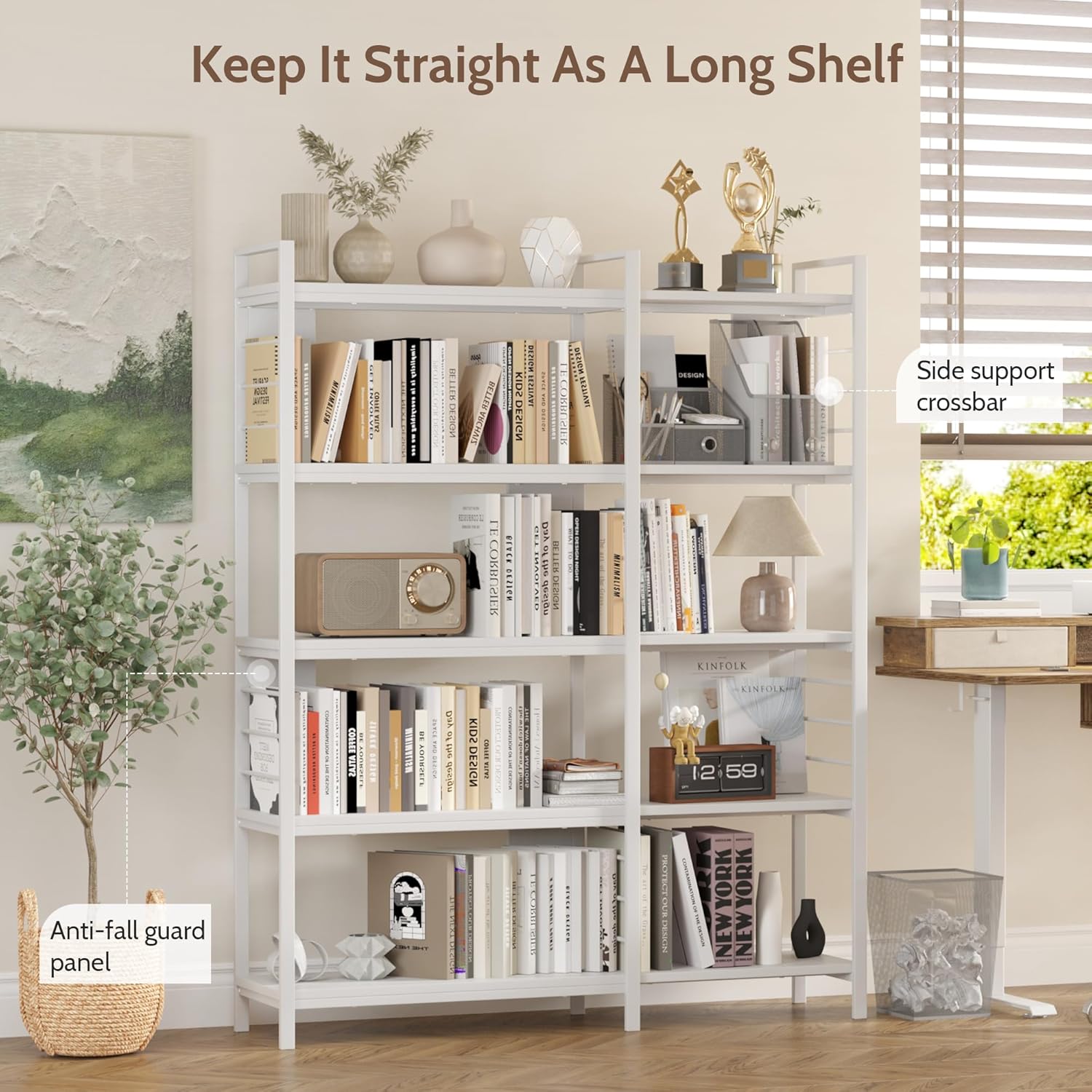 Vividwood 5-Tier Corner Bookshelf - Industrial Wooden Display Shelf with Metal Frame