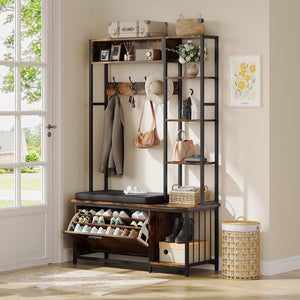 Vividwood Hall Tree with Bench - Shoe Storage Organizer 39.37" (Brown)