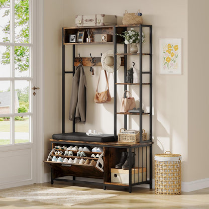 Vividwood Hall Tree with Bench - Shoe Storage Organizer 39.37" (Brown)