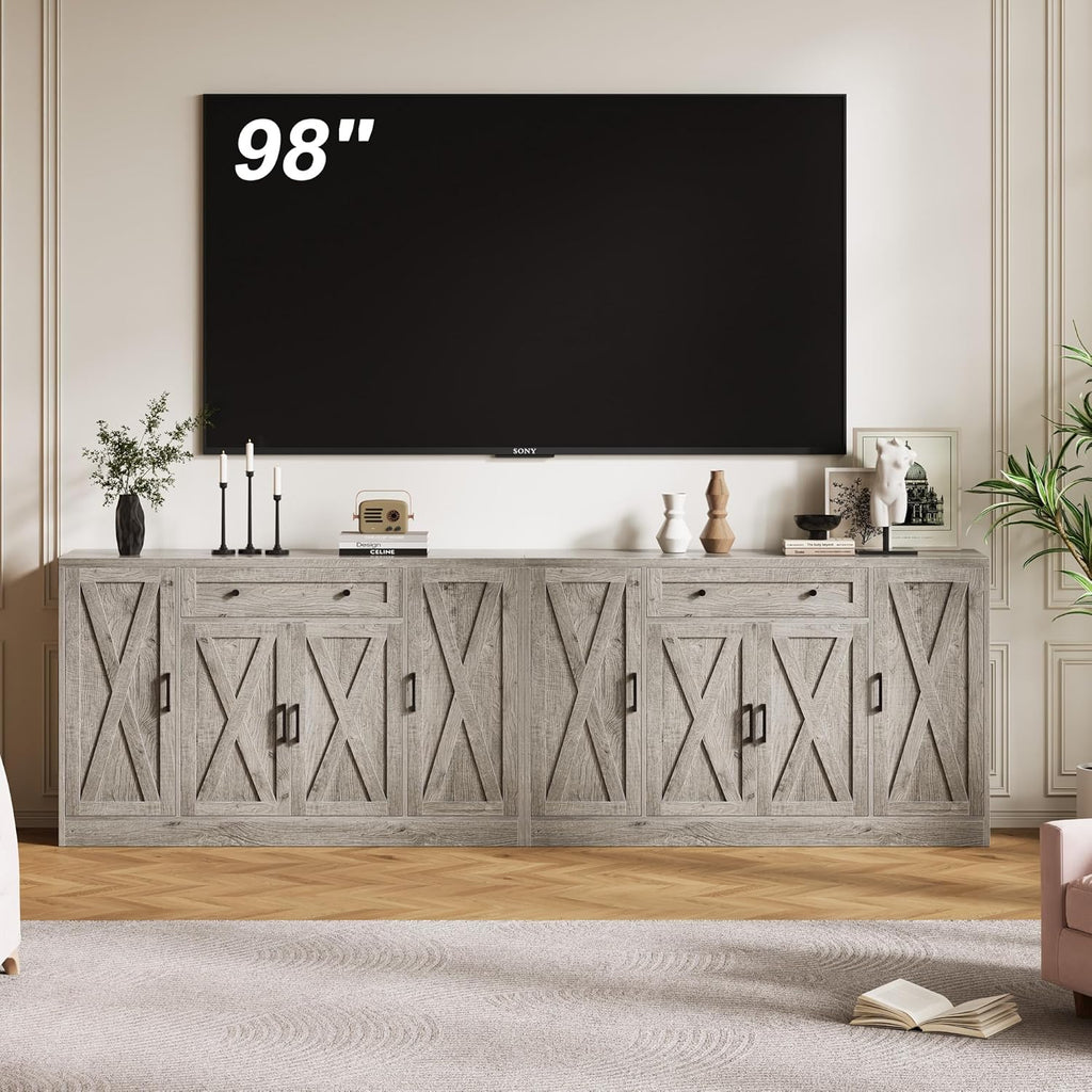 Vividwood 55" Buffet Cabinet with Drawer - 4-Door Storage Sideboard for Dining Room Okay Gray