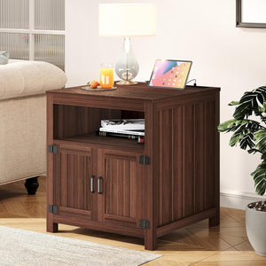 Vividwood Farmhouse End Table‌ - 23.6"W Side Table with Charging Station