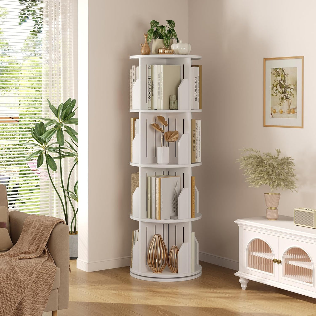 Vividwood 360° Spinning Bookshelf - 4-Tier Corner Organizer for Small Spaces & Kids Rooms (white)