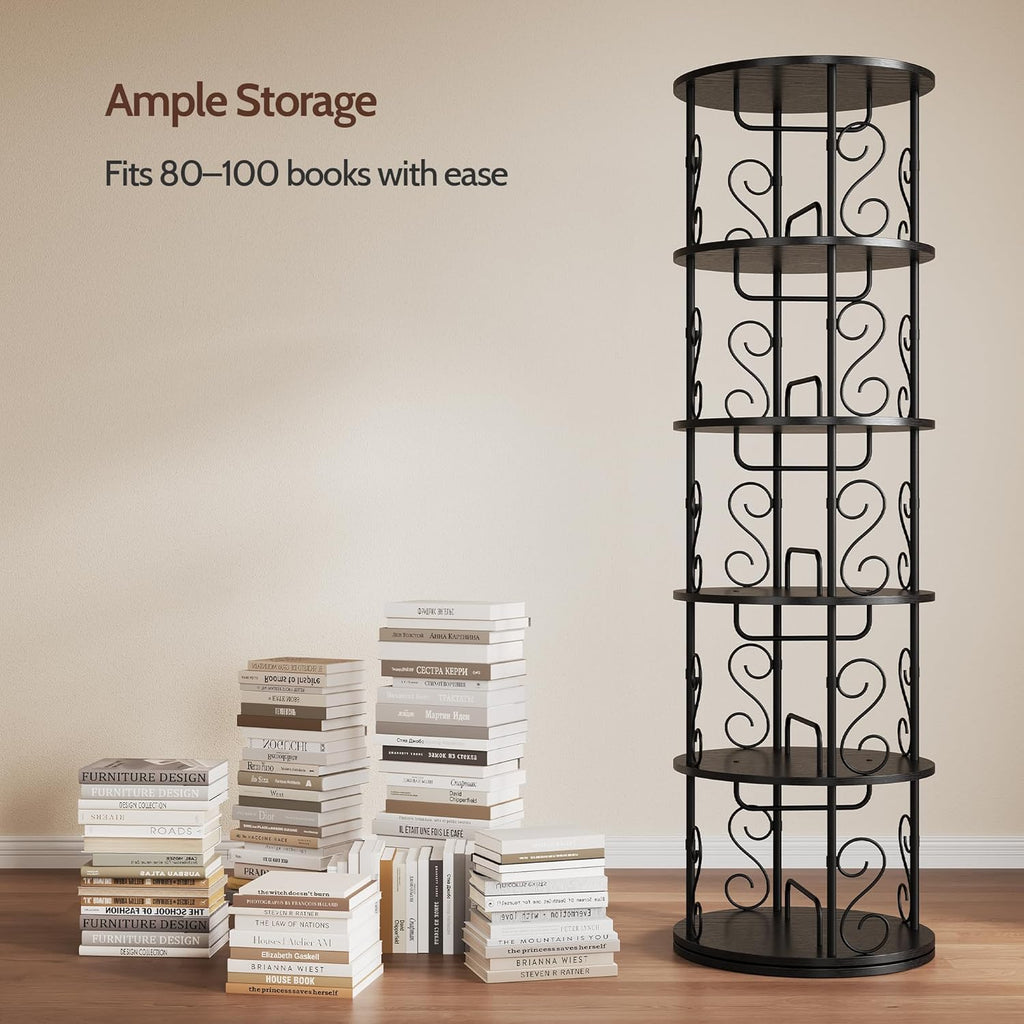 Vividwood 5-Tier Rotating Bookshelf - 360° Spinning Corner Display with Stackable Design