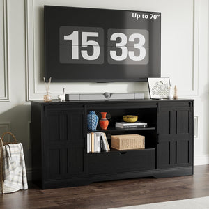 Vividwood 70" TV Stand with Barn Doors - Entertainment Center Storage Cabinet (Rustic Black)
