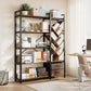 Vividwood 5-Tier Industrial Bookshelf - Tree Display with Fabric Drawers (Rustic Brown)