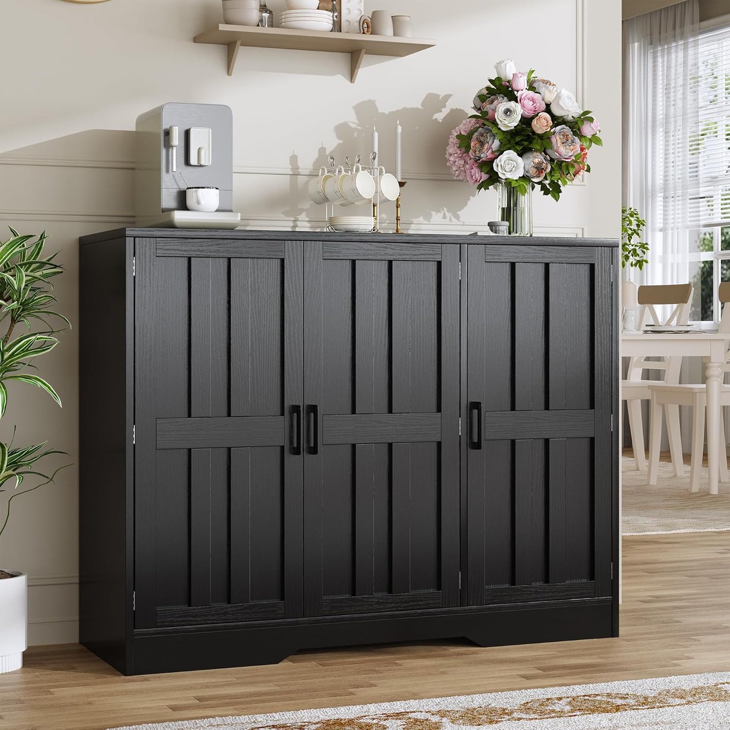 AesthLife Classical Black Sideboard‌ - 42.5" Farmhouse Storage Cabinet