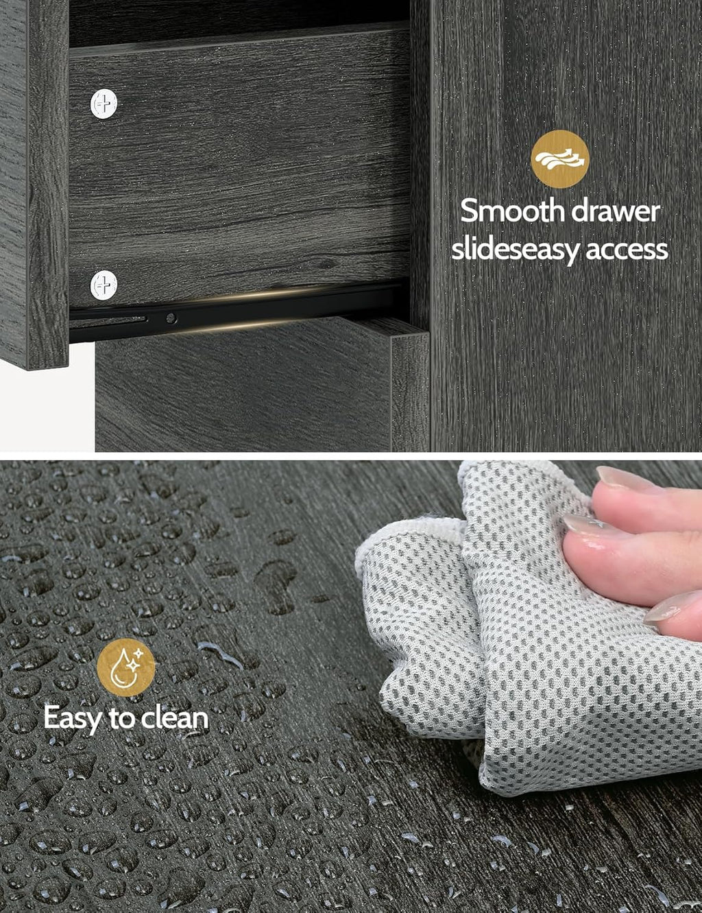 Vividwood 3-Drawer End Table‌ - Narrow Wood Side Table with Record Storage (Black)