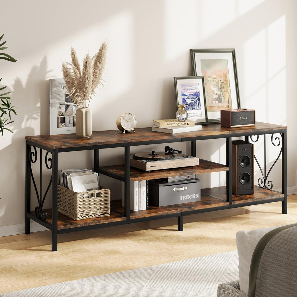 Vividwood 63" Industrial TV Stand for 70" TVs - 3-Tier Open Shelves & Soundbar Space