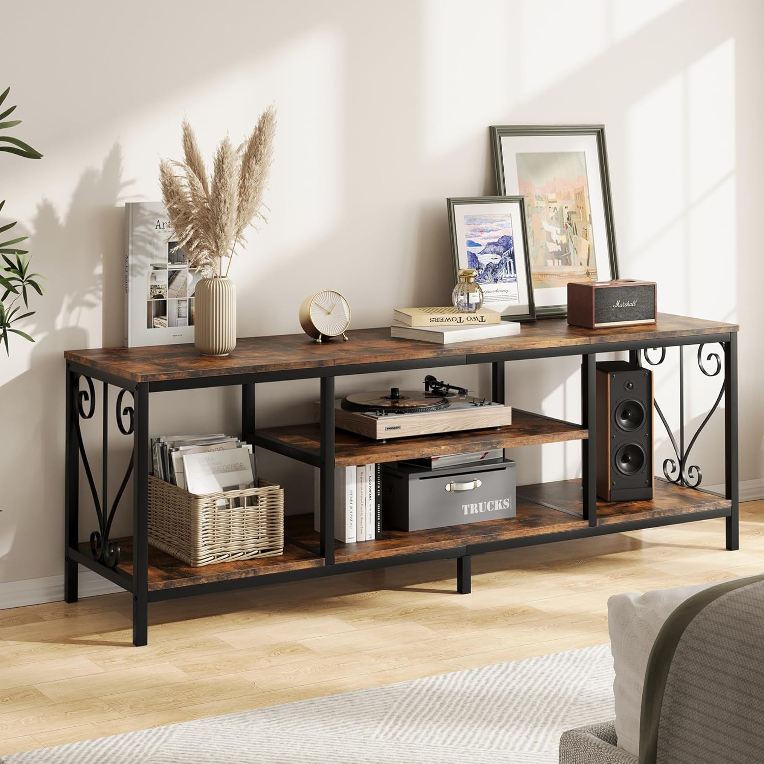 Vividwood 63" Industrial TV Stand for 70" TVs - 3-Tier Open Shelves & Soundbar Space