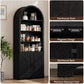 Vividwood 6-Tier Farmhouse Arched Bookshelf with Doors, 70" Tall Open Display Storage Cabinet for Living Room & Office, Black
